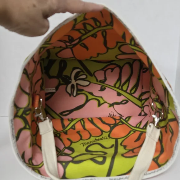 Vntg Manuheali'i (RARE) Multicolor Floral Canvas Tote Bag 10"X10"X6 1/2" Stp 20" - Picture 5 of 12